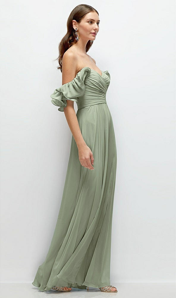Back View - Sage Dramatic Ruffle Edge Strap Chiffon Maxi Dress