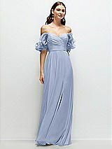 Front View Thumbnail - Sky Blue Dramatic Ruffle Edge Strap Chiffon Maxi Dress