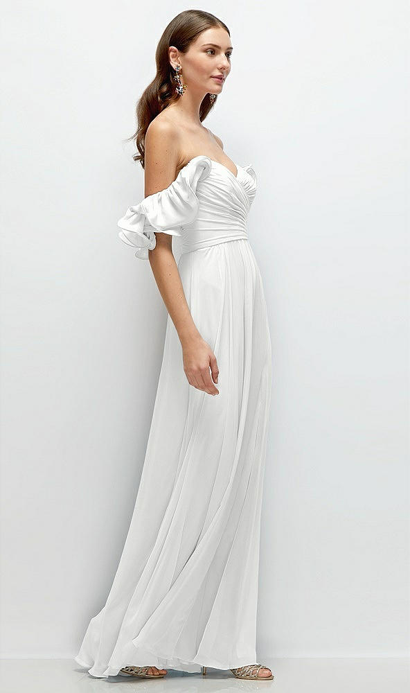 Back View - White Dramatic Ruffle Edge Strap Chiffon Maxi Dress