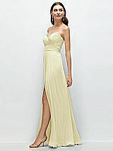 Side View Thumbnail - Butter Yellow Strapless Pleated Surplice Chiffon Maxi Dress with A-Line Skirt