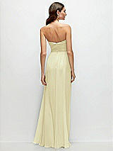 Rear View Thumbnail - Butter Yellow Strapless Pleated Surplice Chiffon Maxi Dress with A-Line Skirt