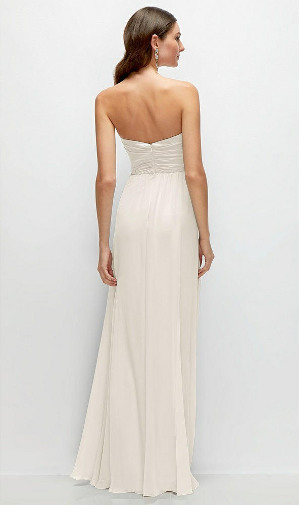 Back View - Ivory Strapless Pleated Surplice Chiffon Maxi Dress with A-Line Skirt