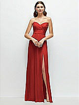 Front View Thumbnail - Poppy Red Strapless Pleated Surplice Chiffon Maxi Dress with A-Line Skirt