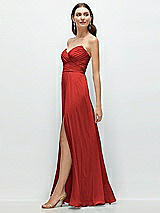 Side View Thumbnail - Poppy Red Strapless Pleated Surplice Chiffon Maxi Dress with A-Line Skirt
