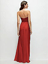 Rear View Thumbnail - Poppy Red Strapless Pleated Surplice Chiffon Maxi Dress with A-Line Skirt
