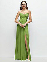 Front View Thumbnail - Peridot Green Strapless Pleated Surplice Chiffon Maxi Dress with A-Line Skirt