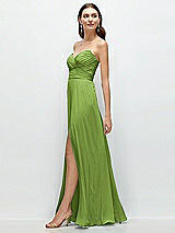 Side View Thumbnail - Peridot Green Strapless Pleated Surplice Chiffon Maxi Dress with A-Line Skirt
