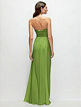 Rear View Thumbnail - Peridot Green Strapless Pleated Surplice Chiffon Maxi Dress with A-Line Skirt