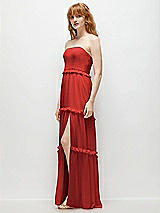 Side View Thumbnail - Poppy Red Strapless Chiffon Maxi Dress with Tiered Micro Ruffle Full Skirt