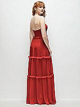 Rear View Thumbnail - Poppy Red Strapless Chiffon Maxi Dress with Tiered Micro Ruffle Full Skirt