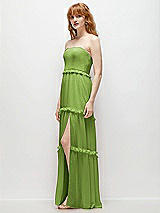 Side View Thumbnail - Peridot Green Strapless Chiffon Maxi Dress with Tiered Micro Ruffle Full Skirt
