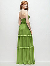 Rear View Thumbnail - Peridot Green Strapless Chiffon Maxi Dress with Tiered Micro Ruffle Full Skirt