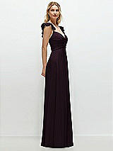 Side View Thumbnail - Deep Plum Convertible Ruffle Strap Chiffon Maxi Dress with Full Circle Skirt