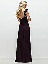 Rear View Thumbnail - Deep Plum Convertible Ruffle Strap Chiffon Maxi Dress with Full Circle Skirt