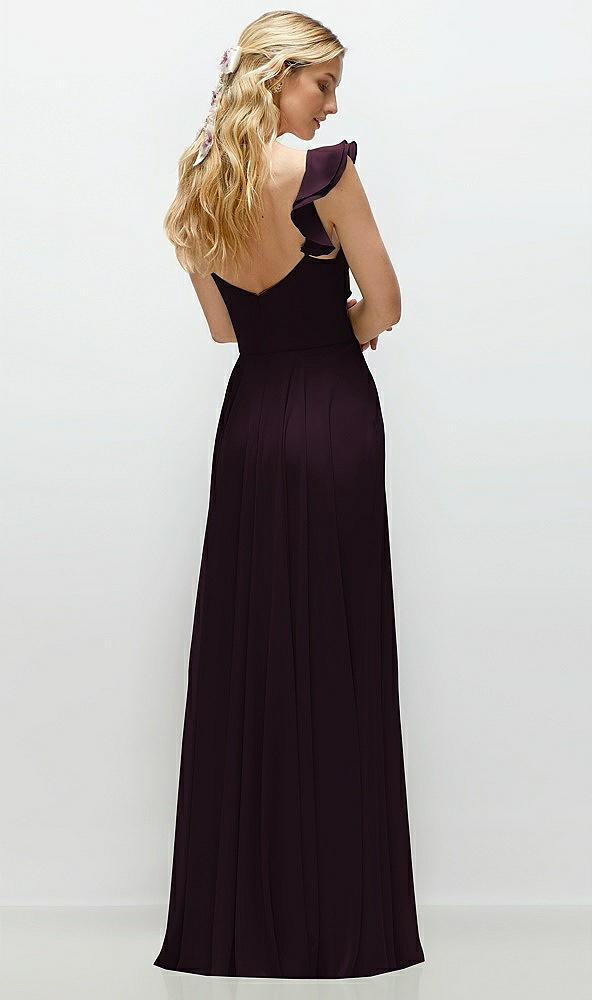 Back View - Deep Plum Convertible Ruffle Strap Chiffon Maxi Dress with Full Circle Skirt