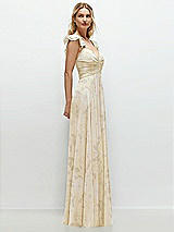 Side View Thumbnail - Butter Yellow Floral Convertible Ruffle Strap Chiffon Maxi Dress with Full Circle Skirt