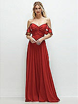 Alt View 1 Thumbnail - Poppy Red Convertible Ruffle Strap Chiffon Maxi Dress with Full Circle Skirt