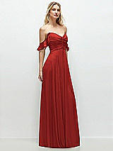 Alt View 2 Thumbnail - Poppy Red Convertible Ruffle Strap Chiffon Maxi Dress with Full Circle Skirt