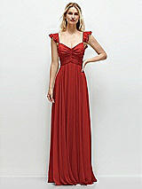 Front View Thumbnail - Poppy Red Convertible Ruffle Strap Chiffon Maxi Dress with Full Circle Skirt