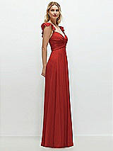 Side View Thumbnail - Poppy Red Convertible Ruffle Strap Chiffon Maxi Dress with Full Circle Skirt