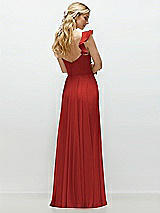 Rear View Thumbnail - Poppy Red Convertible Ruffle Strap Chiffon Maxi Dress with Full Circle Skirt