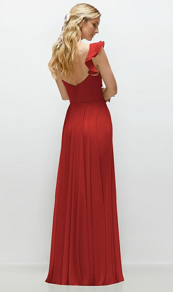 Back View - Poppy Red Convertible Ruffle Strap Chiffon Maxi Dress with Full Circle Skirt