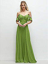 Alt View 1 Thumbnail - Peridot Green Convertible Ruffle Strap Chiffon Maxi Dress with Full Circle Skirt