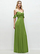 Alt View 2 Thumbnail - Peridot Green Convertible Ruffle Strap Chiffon Maxi Dress with Full Circle Skirt