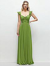 Front View Thumbnail - Peridot Green Convertible Ruffle Strap Chiffon Maxi Dress with Full Circle Skirt