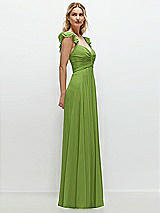 Side View Thumbnail - Peridot Green Convertible Ruffle Strap Chiffon Maxi Dress with Full Circle Skirt