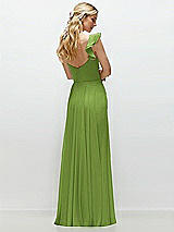 Rear View Thumbnail - Peridot Green Convertible Ruffle Strap Chiffon Maxi Dress with Full Circle Skirt
