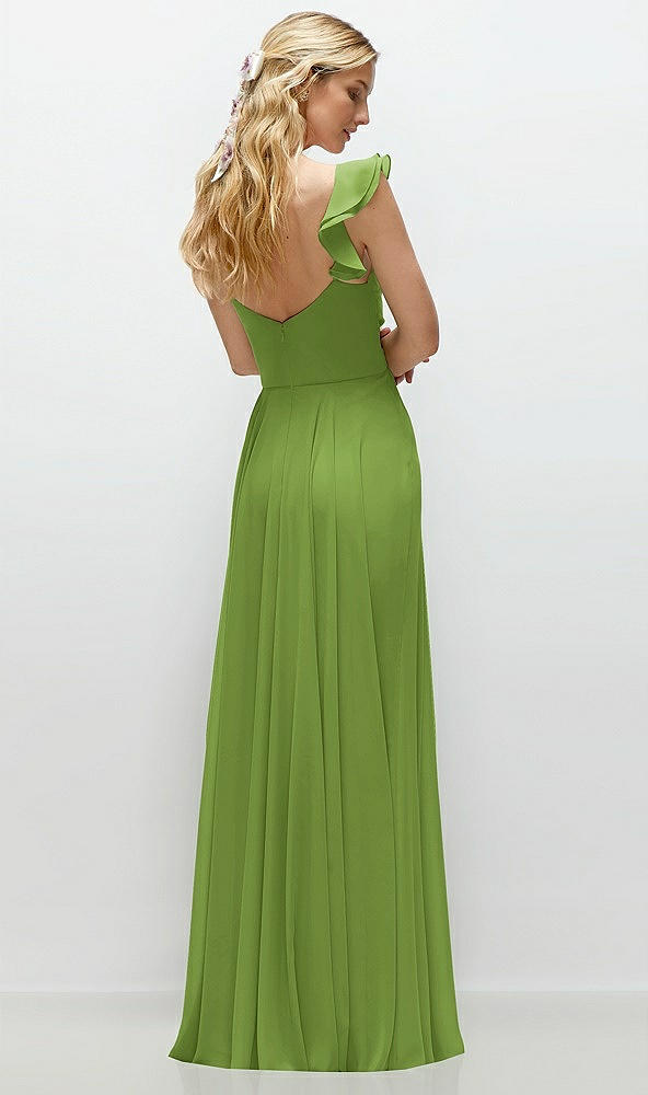 Back View - Peridot Green Convertible Ruffle Strap Chiffon Maxi Dress with Full Circle Skirt