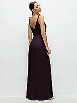 Rear View Thumbnail - Deep Plum Cowl Neck Chiffon Maxi Dress with Hand-Worked Petal Straps