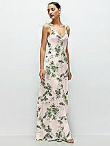 Side View Thumbnail - Palm Beach Print Cowl Neck Chiffon Maxi Dress with Hand-Worked Petal Straps