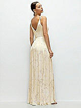 Rear View Thumbnail - Butter Yellow Floral Cowl Neck Chiffon Maxi Dress with Hand-Worked Petal Straps