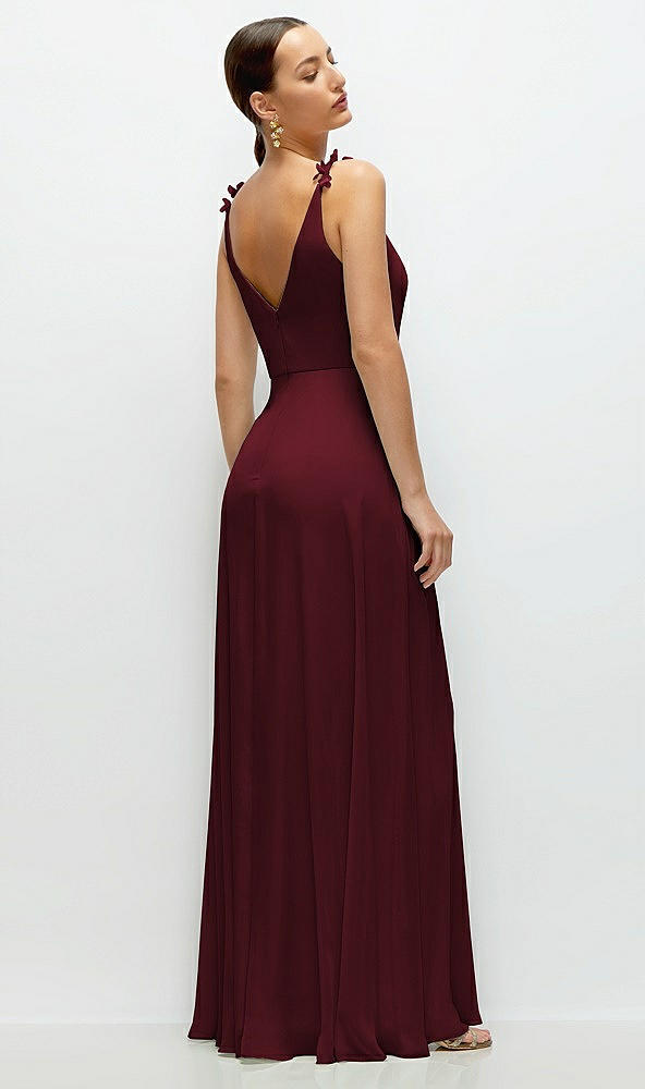 Back View - Cabernet Cowl Neck Chiffon Maxi Dress with Hand-Worked Petal Straps