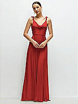 Front View Thumbnail - Poppy Red Cowl Neck Chiffon Maxi Dress with Hand-Worked Petal Straps