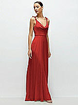 Side View Thumbnail - Poppy Red Cowl Neck Chiffon Maxi Dress with Hand-Worked Petal Straps