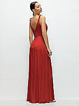 Rear View Thumbnail - Poppy Red Cowl Neck Chiffon Maxi Dress with Hand-Worked Petal Straps