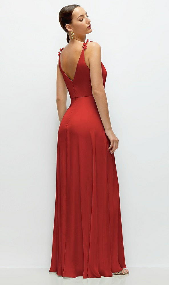 Back View - Poppy Red Cowl Neck Chiffon Maxi Dress with Hand-Worked Petal Straps