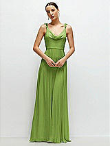 Front View Thumbnail - Peridot Green Cowl Neck Chiffon Maxi Dress with Hand-Worked Petal Straps