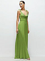 Side View Thumbnail - Peridot Green Cowl Neck Chiffon Maxi Dress with Hand-Worked Petal Straps