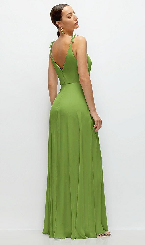 Back View - Peridot Green Cowl Neck Chiffon Maxi Dress with Hand-Worked Petal Straps