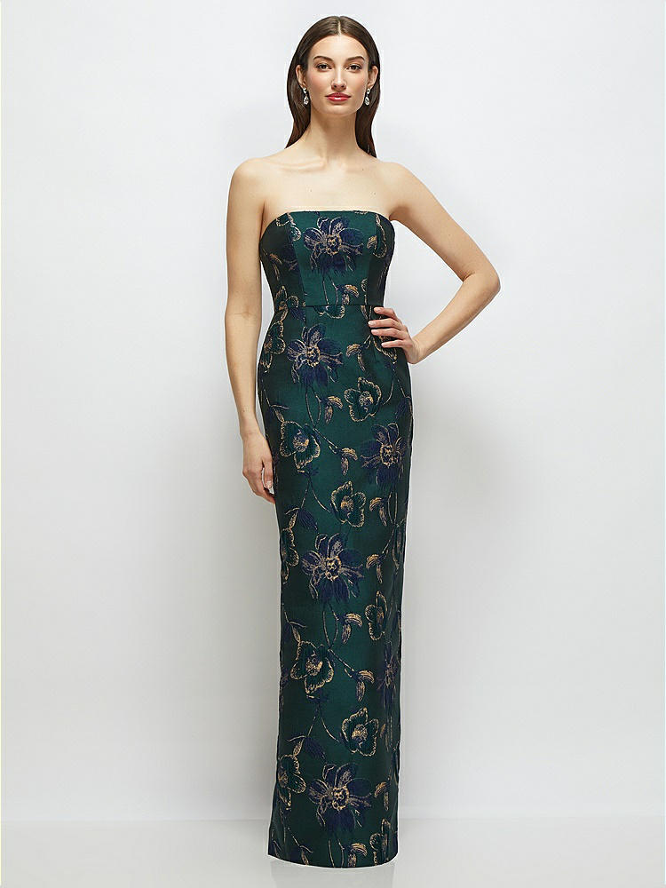 スーツ・フォーマル・ドレス FLOWER JACQUARD STRAIGHT DRESS Hibiscus Pink Strapless Floral Jacquard Column Bridesmaid Dress