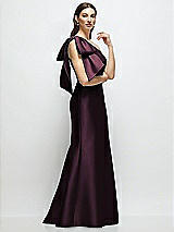 Front View Thumbnail - Deep Plum Bow One-Shoulder Satin Maxi Dress with Trumpet Skirt