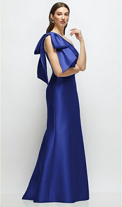 Bow One-shoulder Satin Maxi Bridesmaid Dress With Trumpet Skirt In