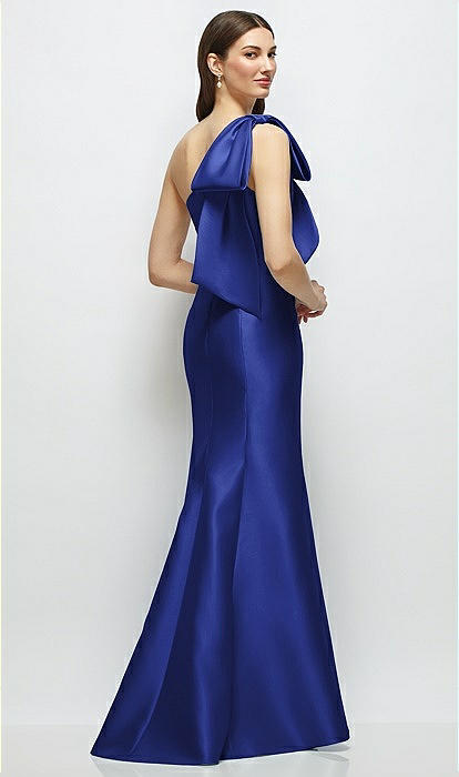 Bow One-shoulder Satin Maxi Bridesmaid Dress With Trumpet Skirt In Cobalt  Blue | The Dessy Group