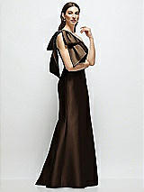 Front View Thumbnail - Espresso Bow One-Shoulder Satin Maxi Dress with Trumpet Skirt