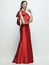 Front View Thumbnail - Poppy Red Bow One-Shoulder Satin Maxi Dress with Trumpet Skirt