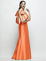 Front View Thumbnail - Portofino Orange Bow One-Shoulder Satin Maxi Dress with Trumpet Skirt